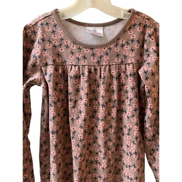 Hanna Andersson Girls Dress 130 US 8 Cotton Taupe Pink Floral Long Sleeve - Picture 2 of 8